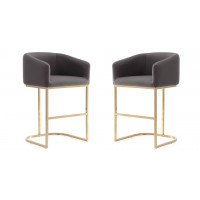 Manhattan Comfort 2-CS009-GY Louvre 36 in. Grey and Titanium Gold Stainless Steel Counter Height Bar Stool (Set of 2)
